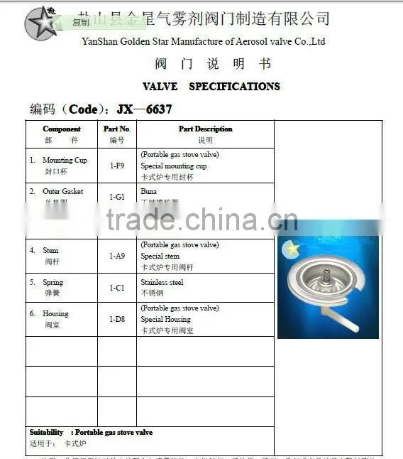 cartridge camping gas aerosol valve with red cap