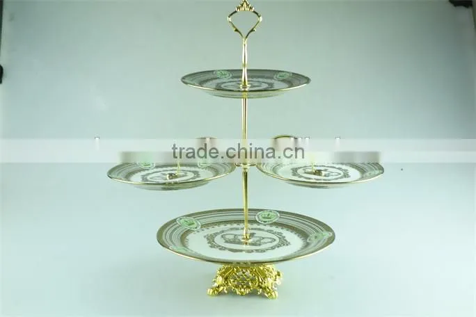 Boble colorful decal ceramic wedding cake stand with iron handle in stock