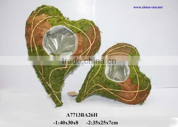 moss cemetary flower basket with heart shaped
