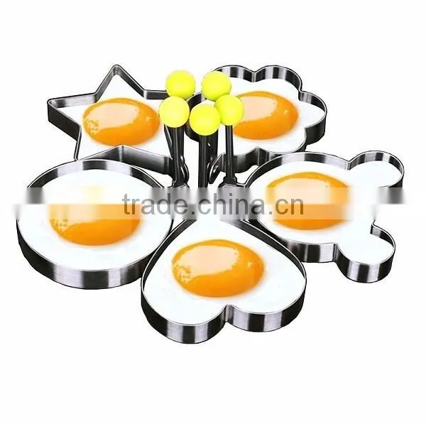 Stainless Steel Fried Egg Mold Pancake Mold Kitchen Tool Pancake Rings with Oil Brush 5 Pcs Set