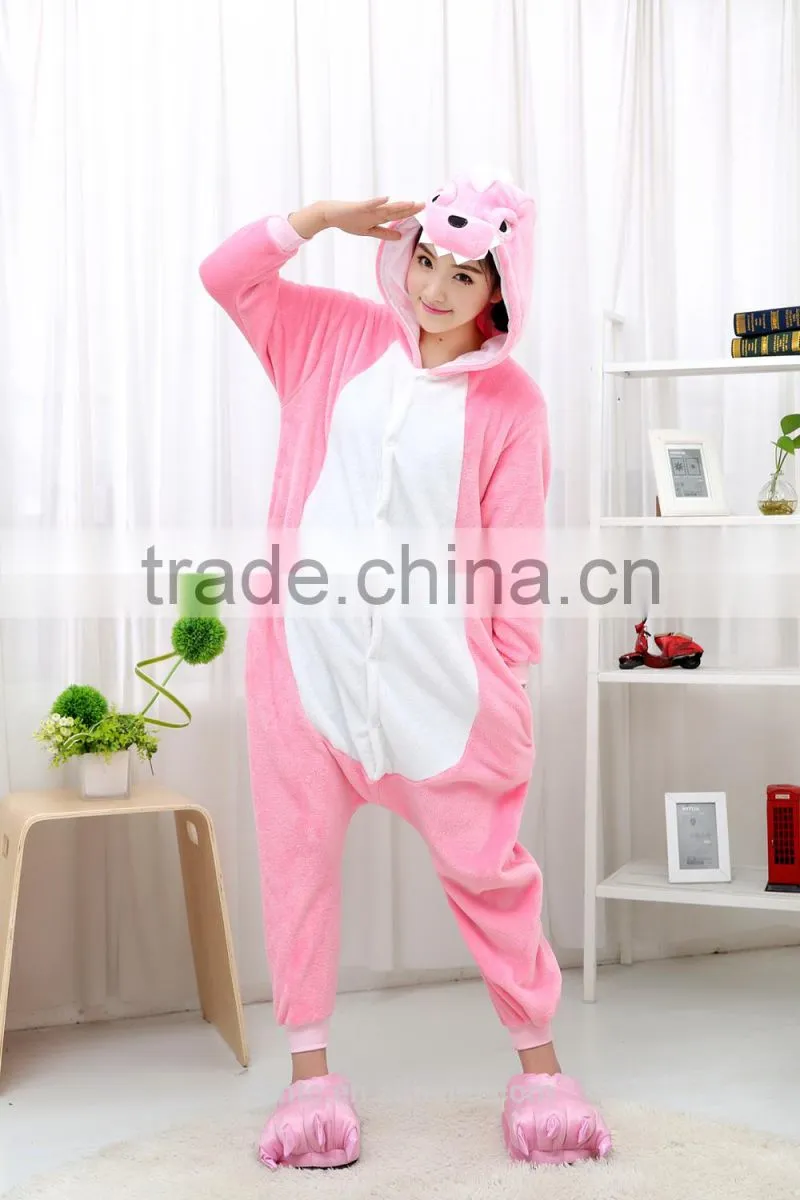 flannel cartoon adult animal jumpsuit animal pajamas jumpsuit pink dinosaur design