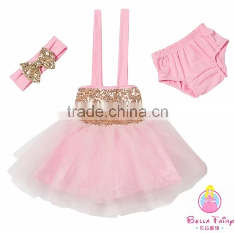 new fashion designs sequin dress for baby girls