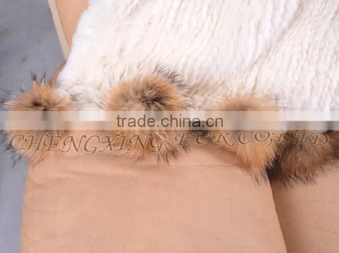 CX-D-108 Hand Knitted Super Cream Real Rex Rabbit Fur Throw Blanket
