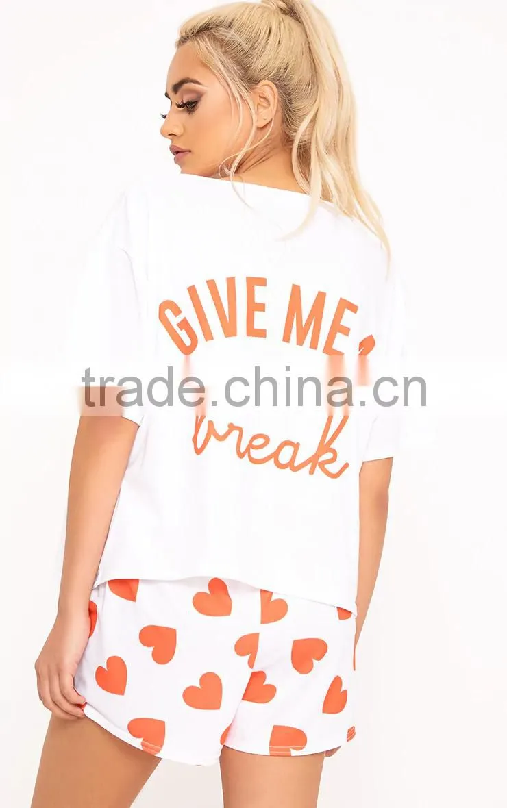 MGOO Custom Design Slogan PJ Set Back Print Jersey Pajamas Full Print Short Pyjama Set