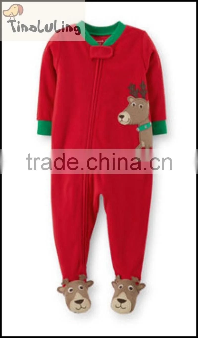 TinaLuLing 100% cotton Unisex Red Winter One piece Sleepwear Kids Footed Pajamas