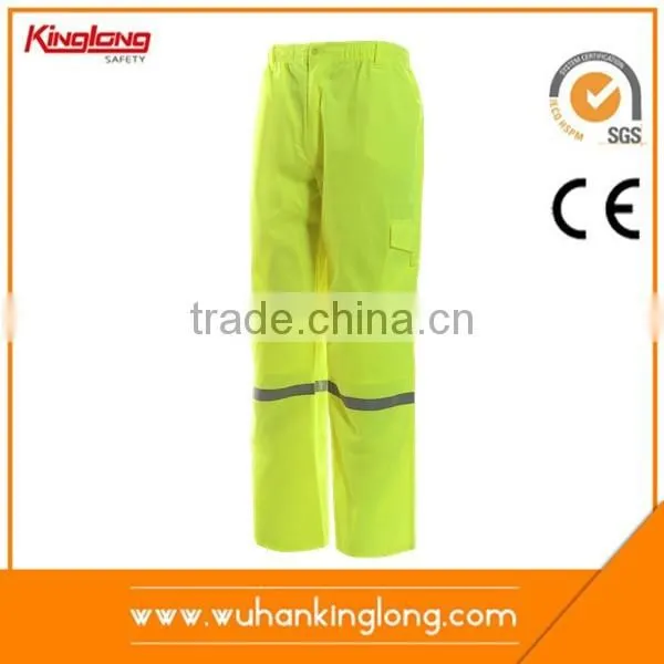 100%Polyester Hi-Vis Fluorescent Yellow Pants with Reflective Tape