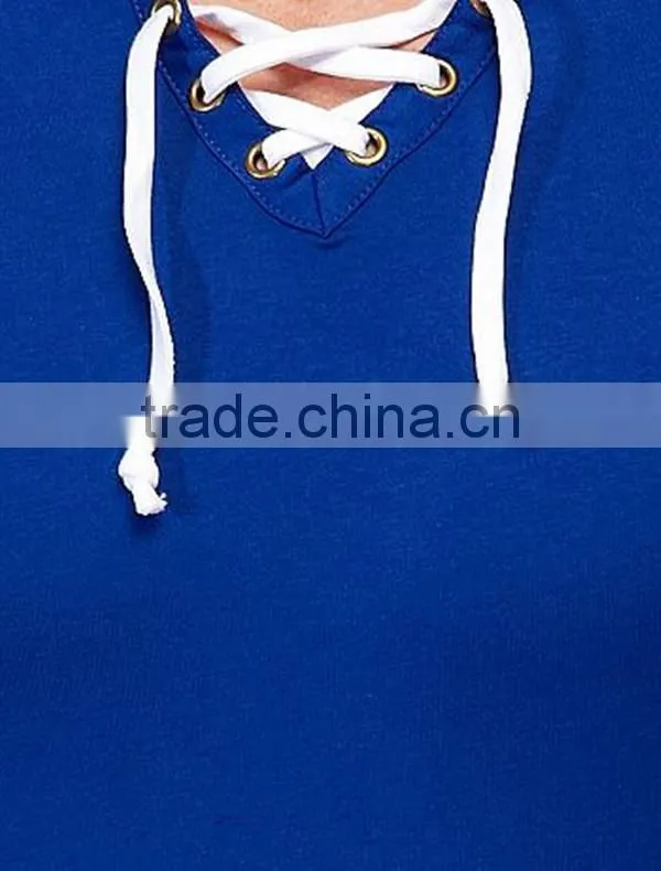 custom men t-shirt with tunisian laced up neckline