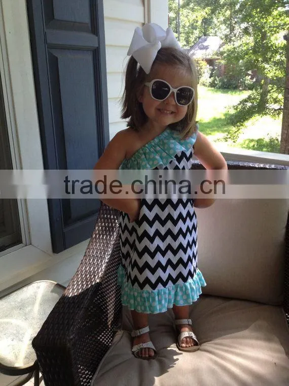 Baby Girls Pillowcase Chevron Stripe Tied Neck Dresses Girls Summer Dresses