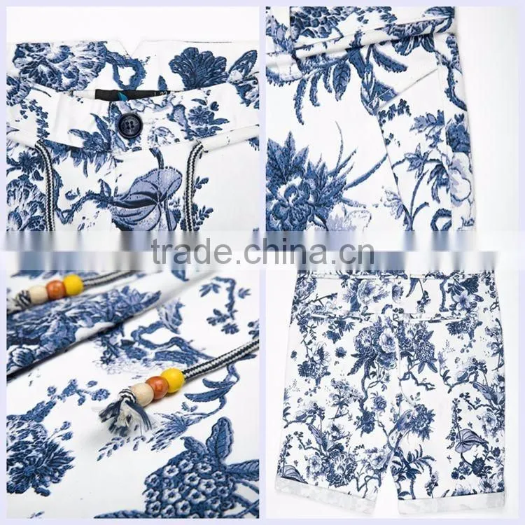 2016 factory price flower pattern beach cheap cotton fashion short pants men