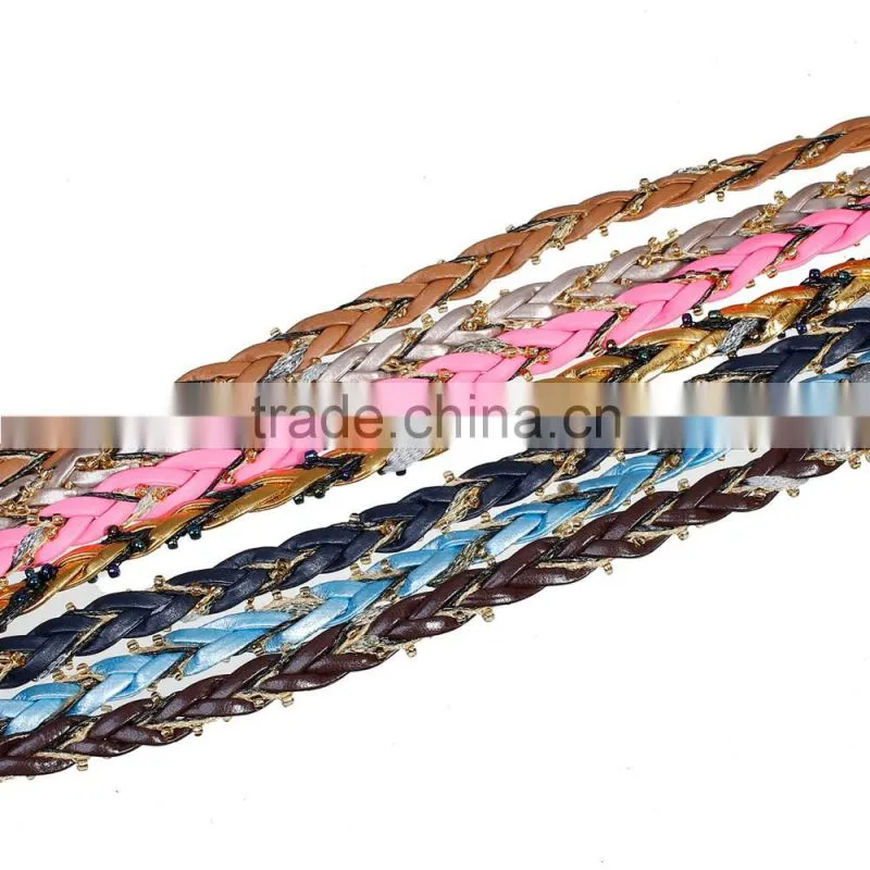 High Quality Brown Seed Beads Braiding PU Leather Cord