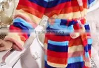 Chinese colorful strip printed unisex coral fleece bathrobe