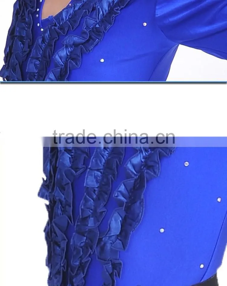 Boys Rhinstone Collar Stage Competition Clothes Kids Long Sleeve Latin Cha-Cha Dance Shirts Leotard