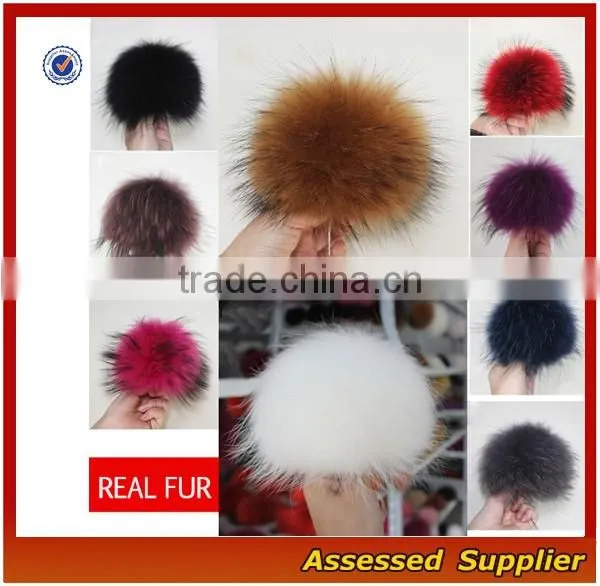 Custom fashion real raccoon fur pom pom hat beanie cap for wholesale free samples-T69-ZT