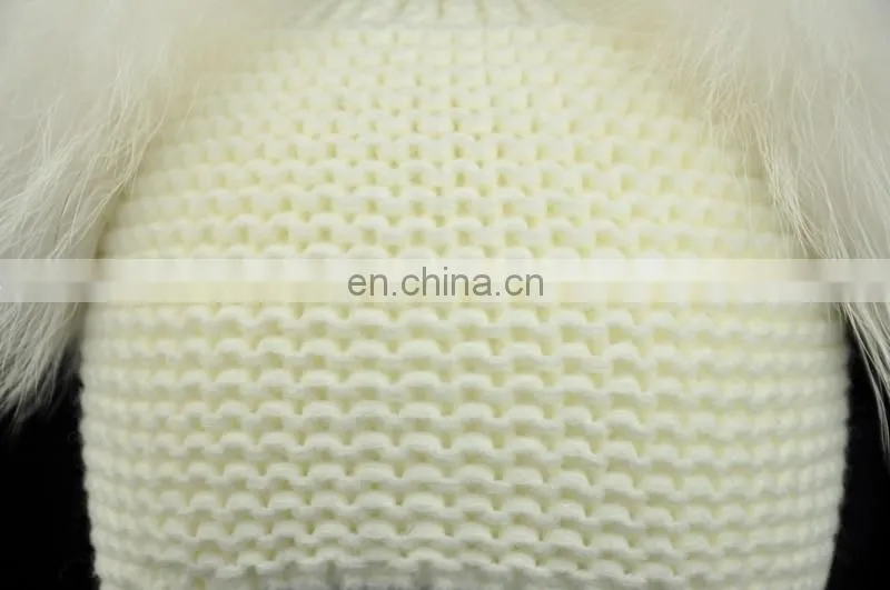 High Quality Fashionable Kids Beanie Hats With Two Fur Pom Poms Baby Fur Hat