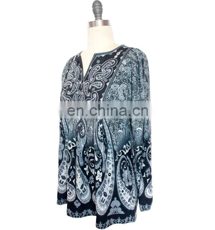 Front Embroidery and Paisley Print Komono Blouse For Women