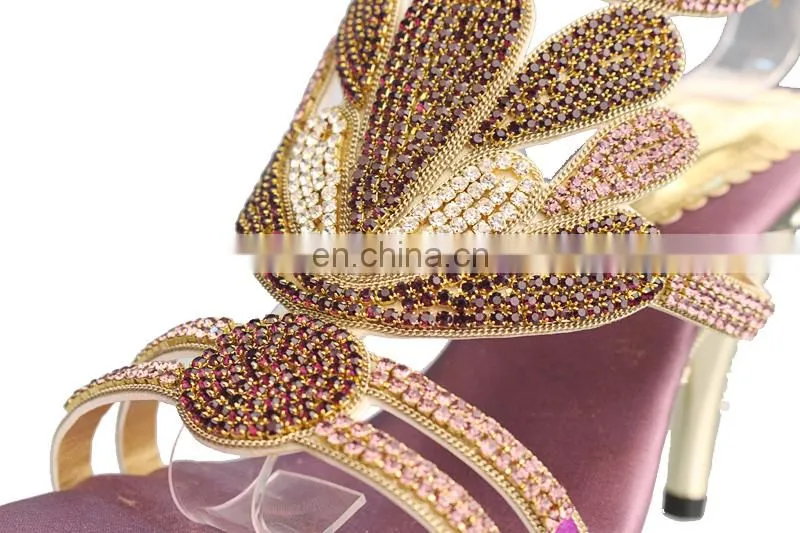 Purple bridal shoes rhinestone heel