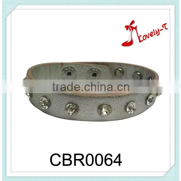 New trend narrow round snap-fastner bracelet PU leather hand-made crystal leather wrap bracelet ,wrap leather bracelet
