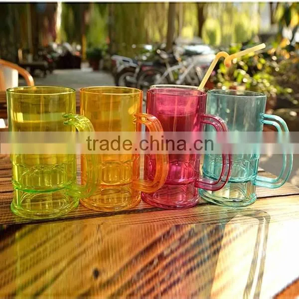 380ml Assorted color plastic beer mug glass with handle
