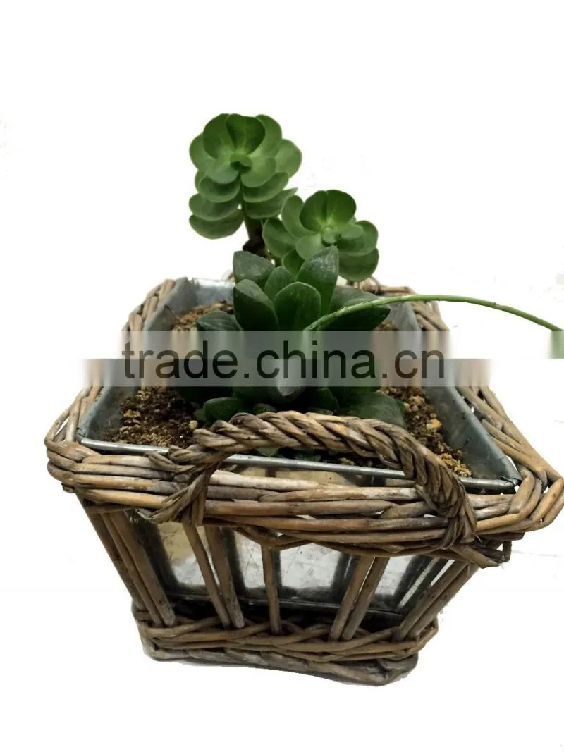 wicker flower pot with iron bucket, handmade flower pot,indoor flower pots