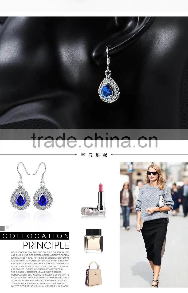 New fashion Indian designer round shape diamond drop earrings with blue stone