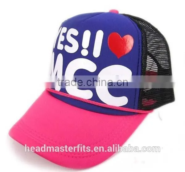 Printed logo short brill plain baseball caps mesh kids trucker cap foam hat