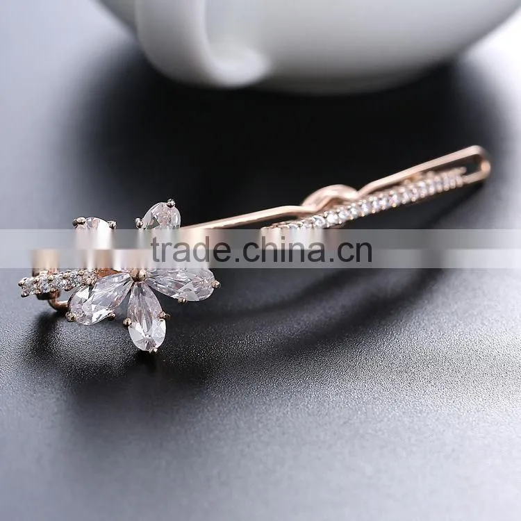 Fashion Women Girls Hair Barrettes White Flower Crystal Rhinestone Hair Pins Side Knotted Hairclips Hotsale Hair Accessory
