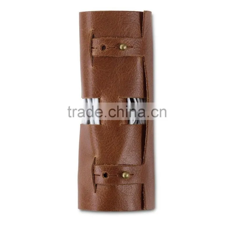 Factory Hot Sale High Quality New Brown Leather Earbud Holder Case