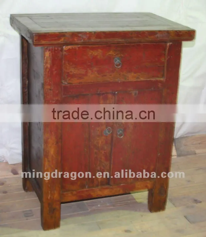 Chinese antique furniture pine red color one drawer two door cabinet
