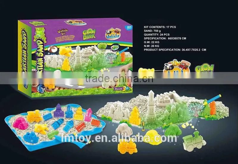 Kid play dynamic sand ,many colorful Martian moving sand in Bucket packing