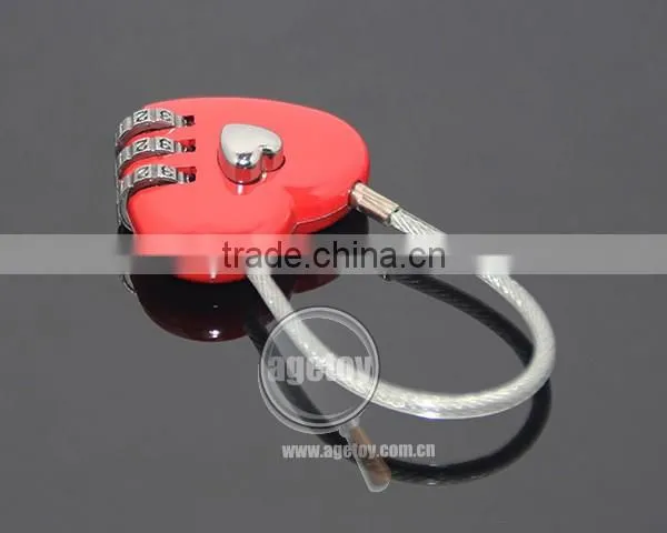 Resettable 3 Digit Combination Travel Luggage Suitcase Lock Padlock Red Heart Shaped Steel Wire Metal Combination Lock