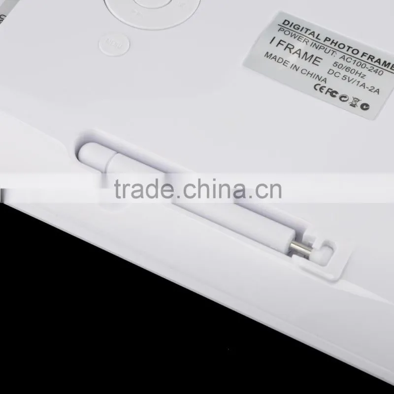 Shenzhen cheap 8 inch digital picture frames with clock, USB port and SD card slot