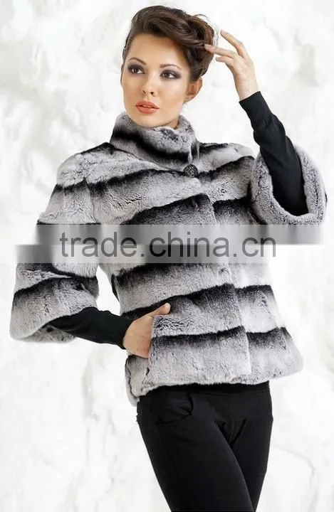 rex14066 2014 short style chinchilla rex rabbit fur jacket stand collar