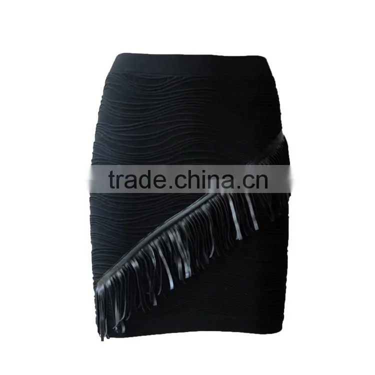 2016 fashion tassel black pencil skirt knee