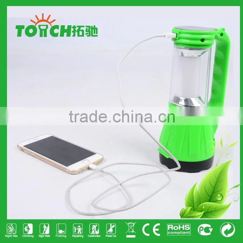 Multifunctional LED Plastic Solar Rechargeable Flashlight Lamp With Charger Plastic Camping Light Lamps