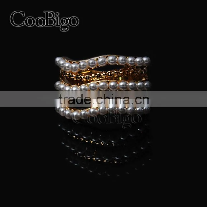 Fashion Jewelry Zinc Alloy Imitation Pearl Ring Ladies Wedding Engagement Party Show Gift Dresses Apparel Promotion Accessories