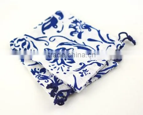 Blue and white porcelain small drawstring jute bag china supplier