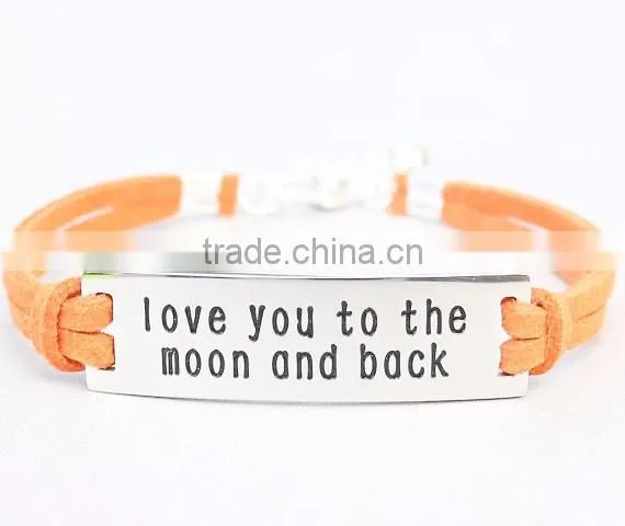 Custom logo Love You To The Moon And Back Stainless Steel Charm Bracelet Bar