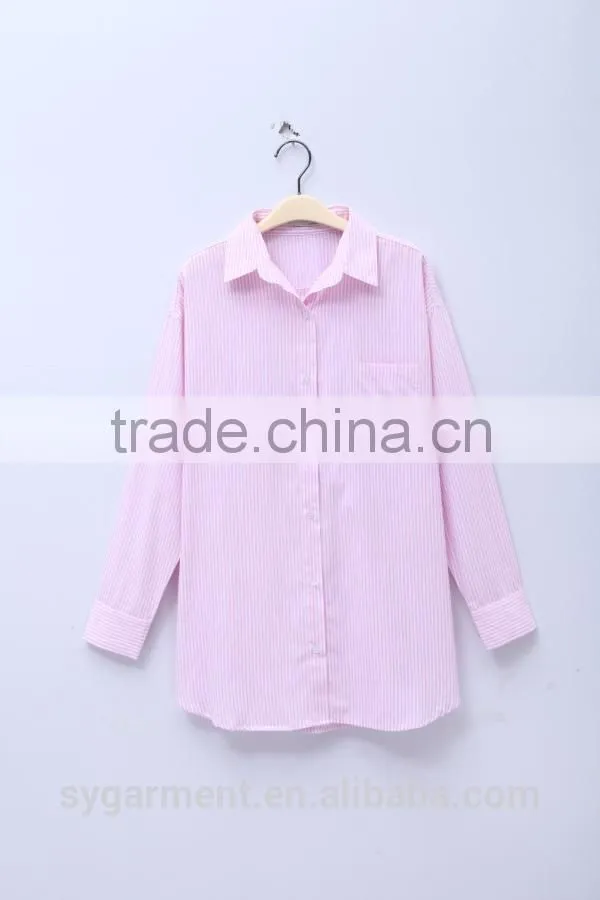 2015 Classic women long sleeve blue white stripe shirts and tops
