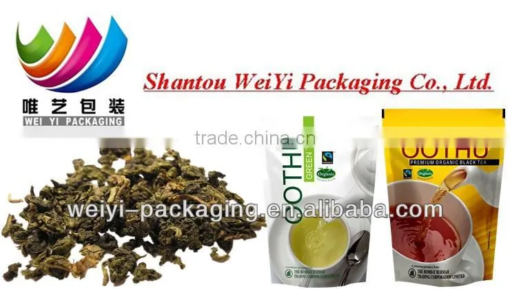 Laminated material green tea zip lock stand up pouches