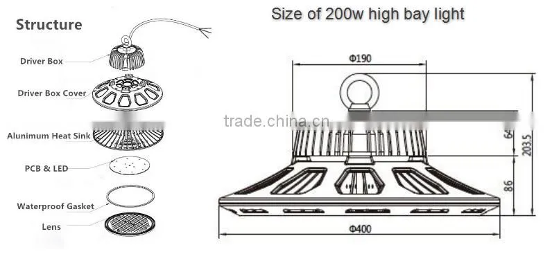 Hanging hook base 120 degree UFO 120w led highbay light