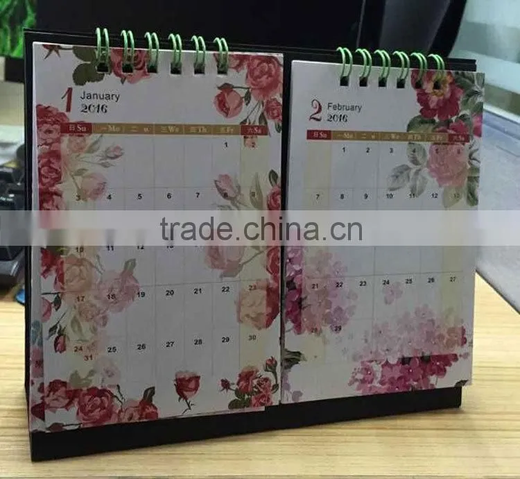 2016 Pink floral spiral bound double flip calendar