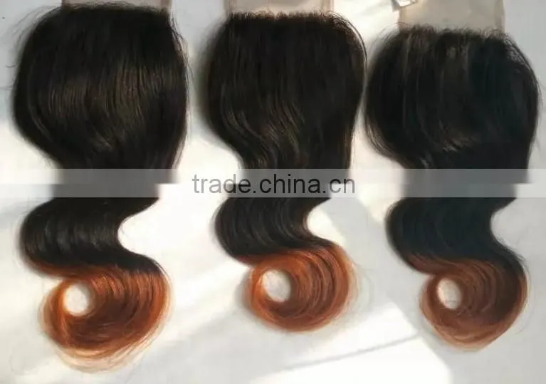 Brazilian Hair 2T Ombre Color #1b/#30 Medium Auburn Free Part Body Wave 4x4 Lace Closure Two Tone Top Closures Cheap Hair Pieces