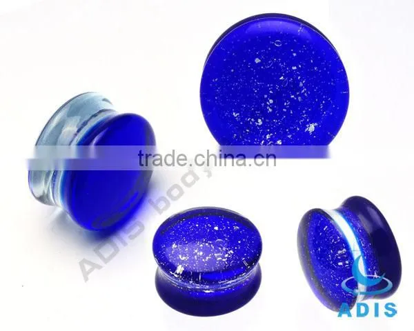 Gauges piercing jewelry Wholesale Glitter Blue Glass saddle ear plug