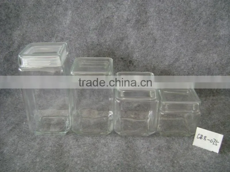 Clear square glass jar with glass lid