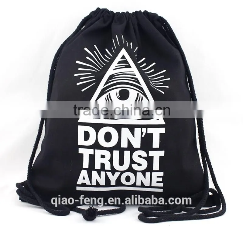 black cotton drawstring bag/fashion korean school bags