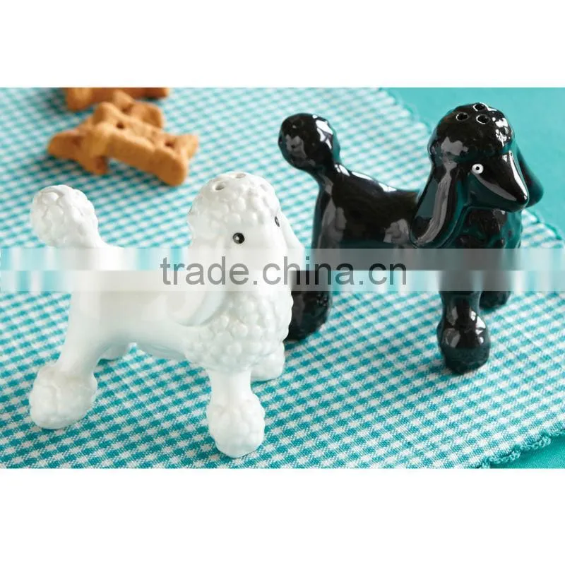white and black Poodles ceramic salt and pepper shaker