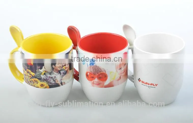 11oz Sublimation spoon mug/ Colorful mug for promotion/ Ceramic Mug set/ Mug with spoon