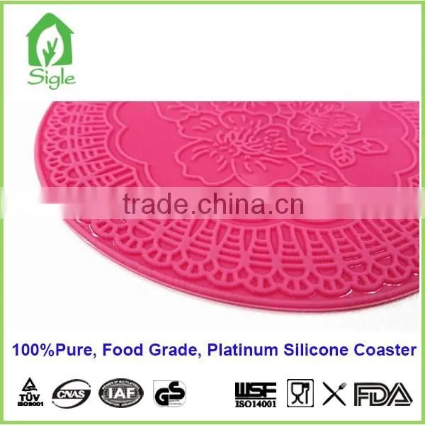 big size round india print silicone coaster/ silicone cup mat