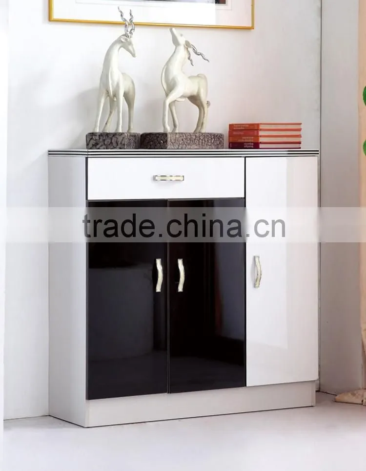 modern wooden high gloss shoe cabinet with door design in black and white color