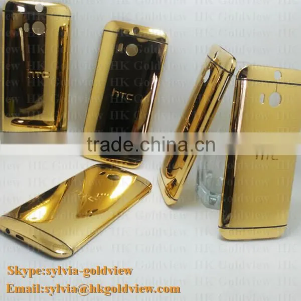 High quality for HTC M8 back cover gold in good price, 24k 24ct gold housing for HTC M8